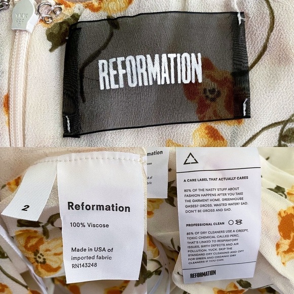 Reformation Dress Butterfly Floral Ruffle Off-Shoulder Midi Limonada 2 EUC - Picture 5 of 6